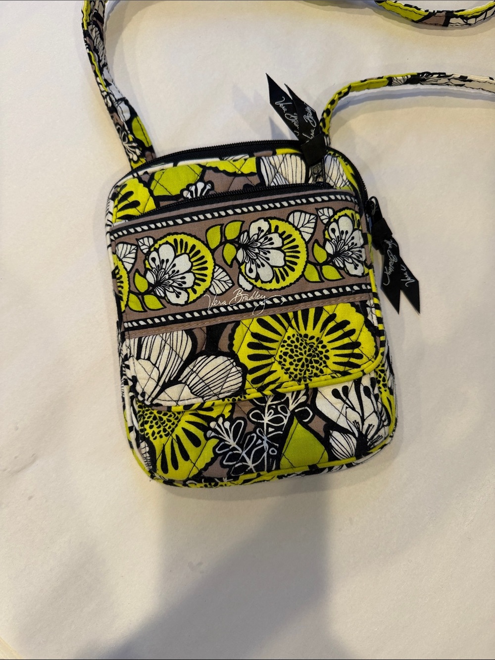 Vera Bradley Lime Yellow Floral Quilted Crossbody Bag cottagecore